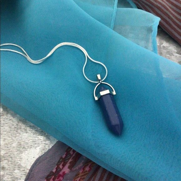 NWT Natural Gemstone 18”Chain & Pendant Pointed Chakra Hexagon Blue - Picture 3 of 8